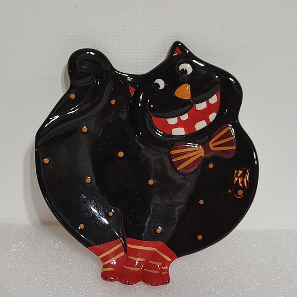 Halloween Plate - Grinning Black Cat - One Hundred 80 Degrees - Picture 1 of 3